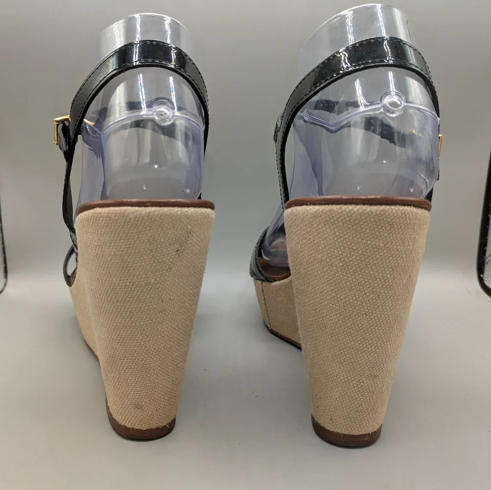 J.Crew LILA Black Patent Leather Strappy Platform Wedge Sandals Made in Italy 9